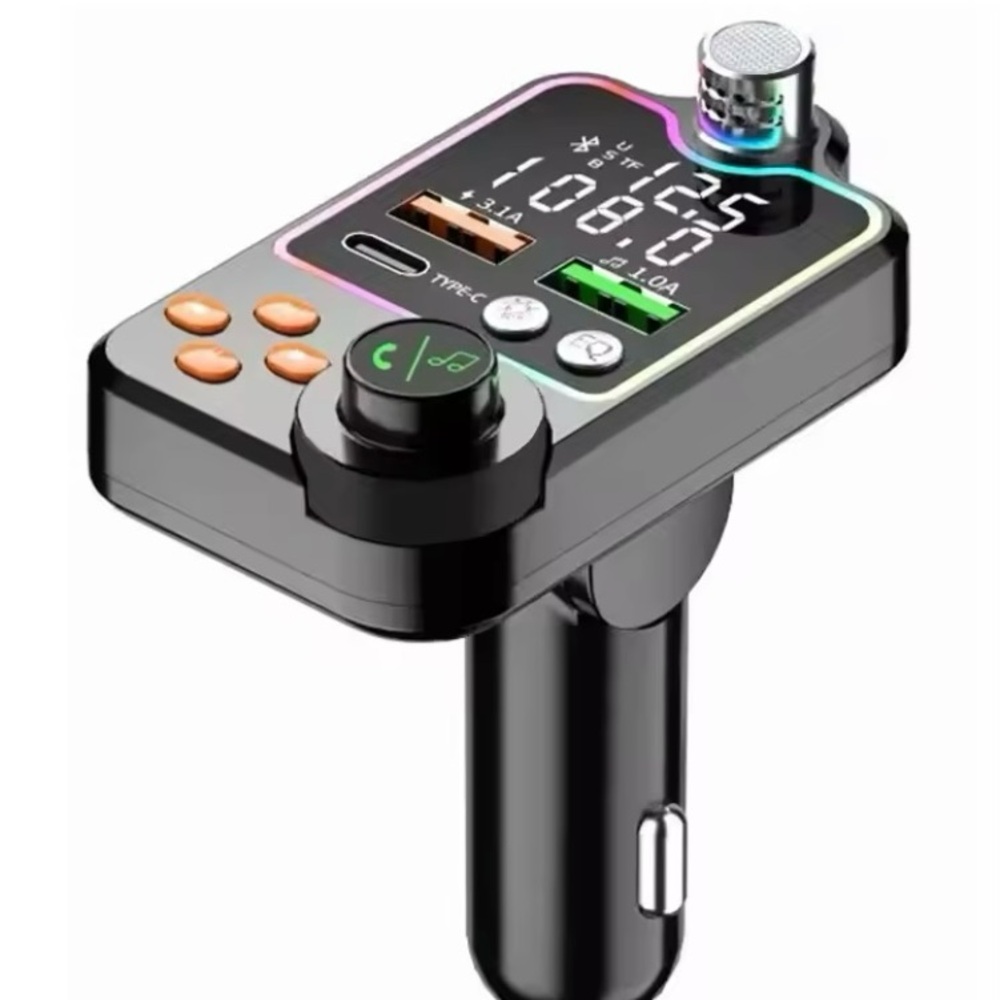 Car Music Bluetooth Car Transmitter, 7 Color LED Lights & Dual USB/Type-C Port